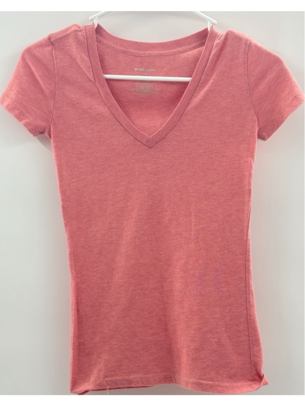 Wet Seal T Shirt Womens Extra Small Pink V-Neck Short Sleeve Soft Basic Y2K XS